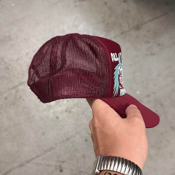Kapital Burgundy Puff Print Laundry Denim Shrink Trucker Hat One Size - Picture 3 of 6